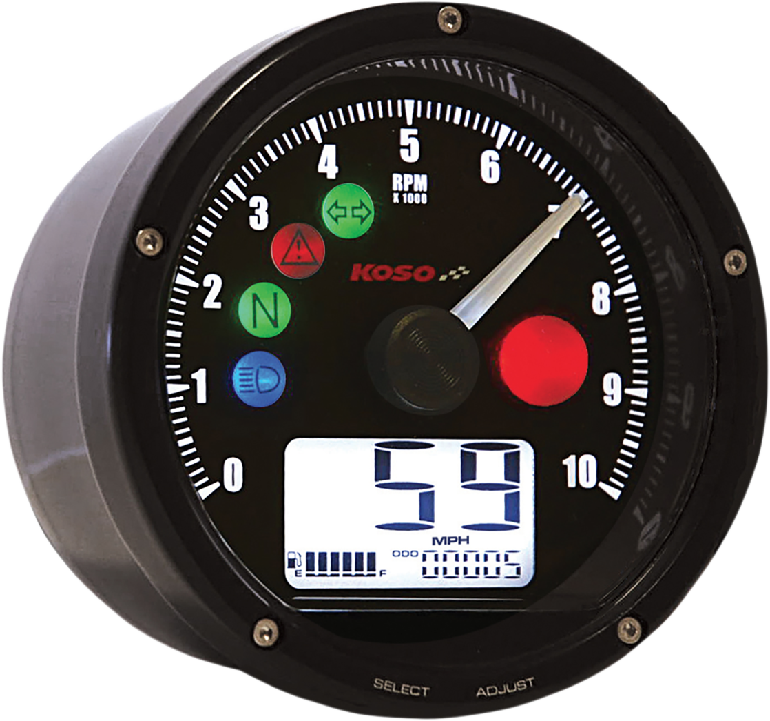 KOSO NORTH AMERICA TNT-01 Electronic Speedometer/Tachometer - Black Face / Black Housing / 3" Diameter x 1.75" D 2210-0492