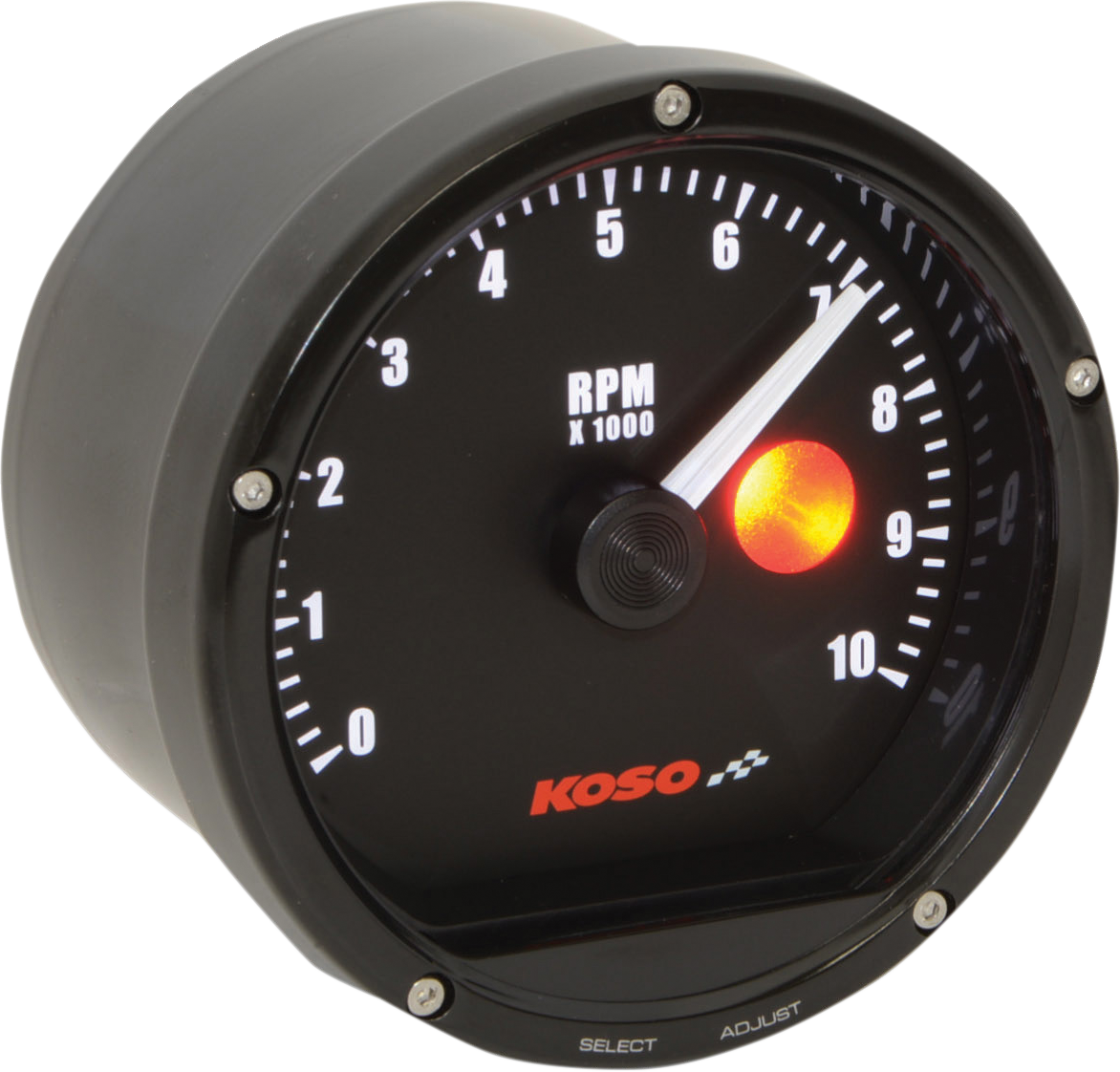 KOSO NORTH AMERICA TNT-01R Tachometer - TNT-01R Tachometer with Shift Light / 10,000 RPM / Black Casing/Black Face / 3.41" 2211-0143