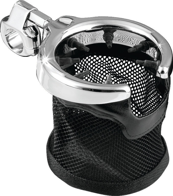 Kuryakyn Drink Holder with Mesh Basket 1 inch Clamp Chrome - 1422