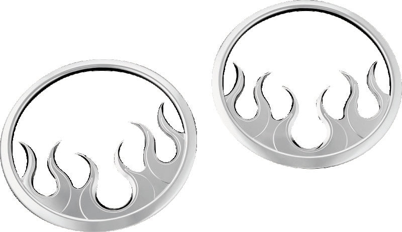 Kuryakyn Flame Speaker Grills For 14-Up Touring Models Chrome - 7374