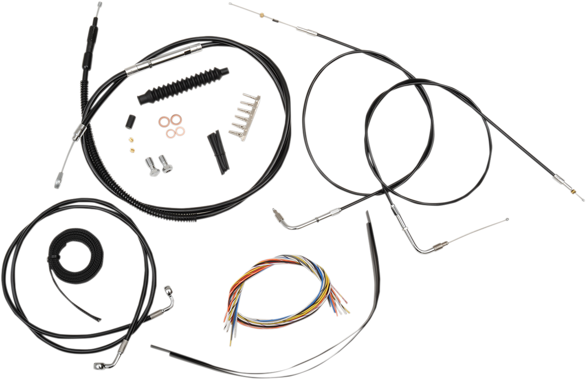 LA CHOPPERS Complete Black Vinyl Braided Handlebar Cable/Brake Line Kit