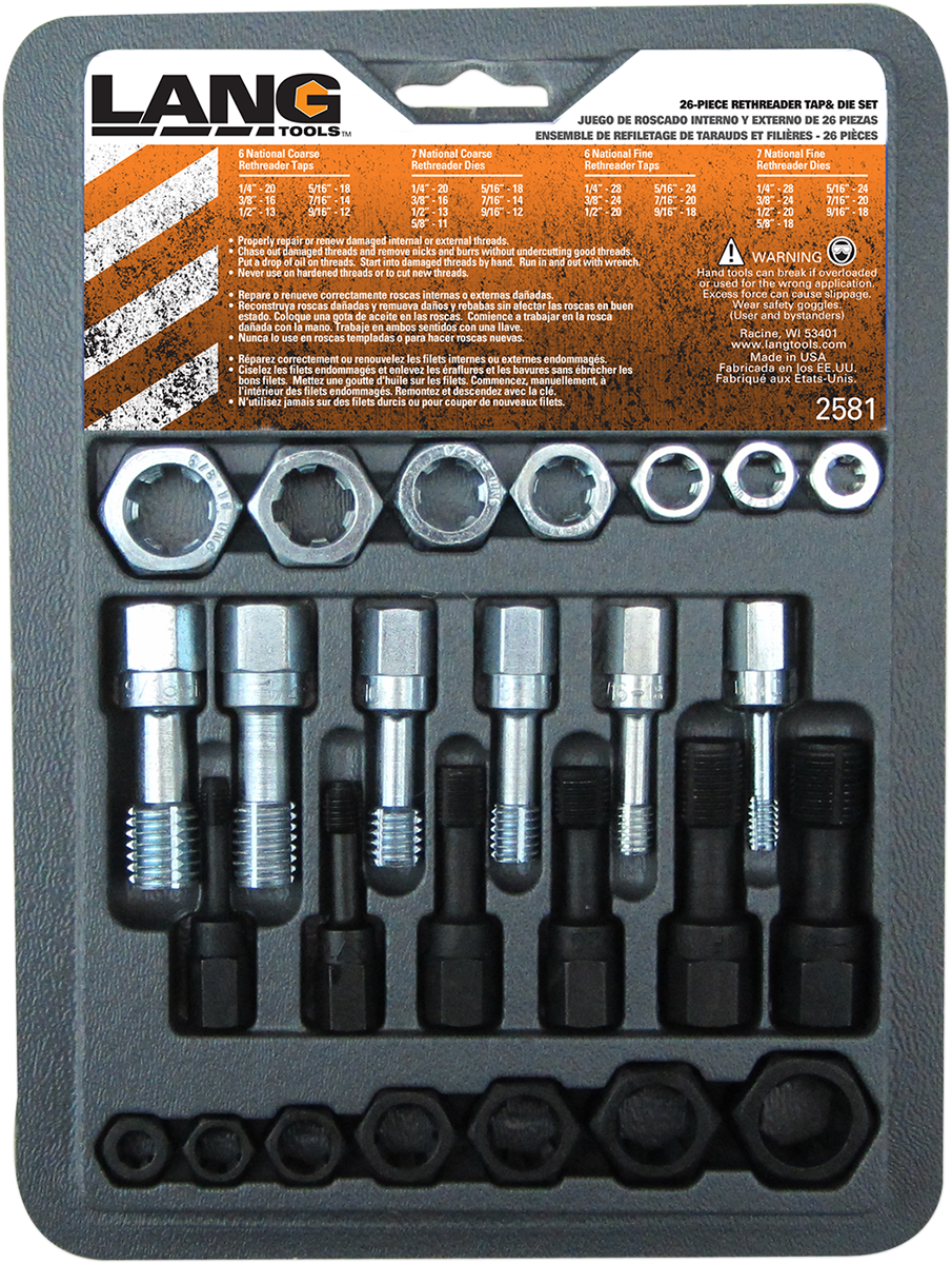 LANG TOOLS 26-Piece SAE Thread Restorer Tap and Die Set - Thread Restorer / Tap/Die / Fine/Coarse Thread / SAE / 26-Piece 3801-0245