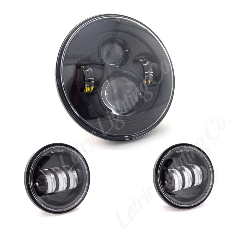 Letric Lighting 7in LED Headlight W/Passing Lamps Black - LLC-ILHK-7B