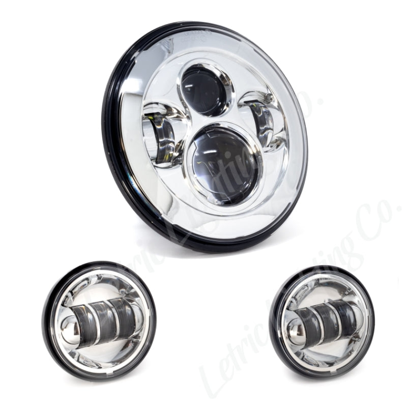 Letric Lighting 7in LED Headlight W/Passing Lamps Chrome - LLC-ILHK-7C