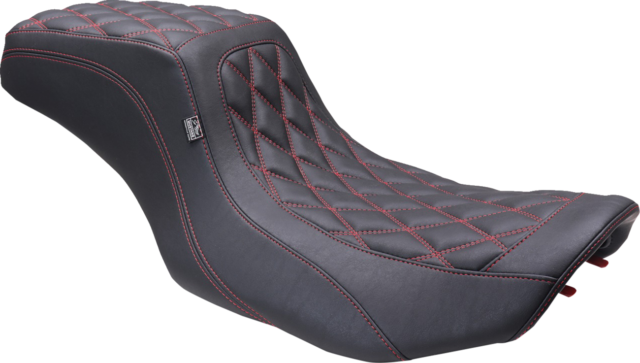 MUSTANG Double Diamond Squareback Seat - One Piece 2-Up Squareback Seat / Double Diamond / Black Cherry Stitch / FLH/FLT '23-'25 0801-1905