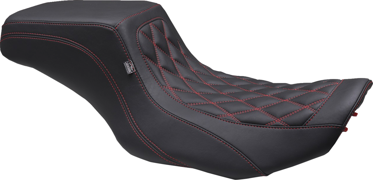 MUSTANG Double Diamond Squareback Seat - One Piece 2-Up Squareback Seat / Double Diamond / Black Cherry Stitch / FLH/FLT '23-'25 0801-1910