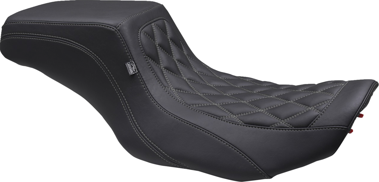 MUSTANG Double Diamond Squareback Seat - One Piece 2-Up Squareback Seat / Double Diamond / Gunmetal Stitch / FLH/FLT '23-'25 0801-1908