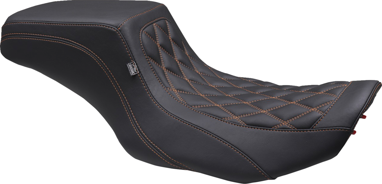 MUSTANG Double Diamond Squareback Seat - One Piece 2-Up Squareback Seat / Double Diamond / Orange Stitch / FLH/FLT '23-'25 0801-1909