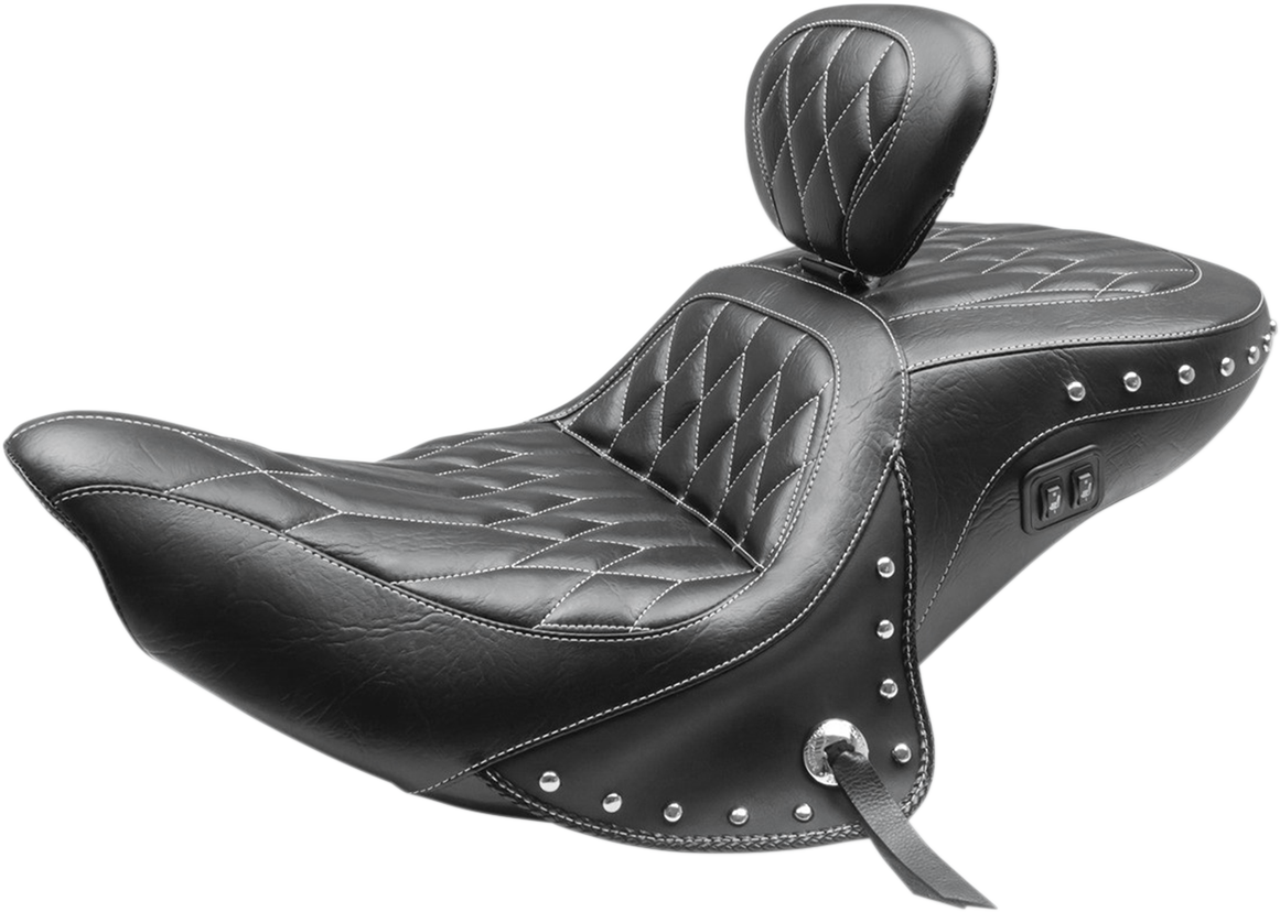 MUSTANG Heated One-Piece Touring Seat - Heated Seat / with Backrest / Diamond / Chief/Chieftan/Roadmaster/Dark Horse '14-'24 0810-2144