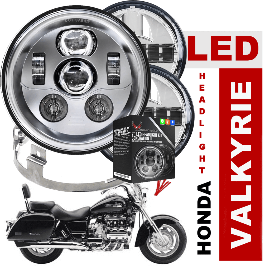 Eagle Lights 1997-2003 Honda Valkyrie Round Projection LED 7" Headlight and 4.5" Passing Lights