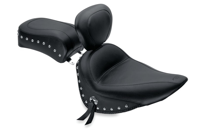 Mustang Motorcycle Mustang 1984-2006 Harley Standard Rear Tire Standard Touring Solo Seat w/Driver Backrest Studs - Black - 79714