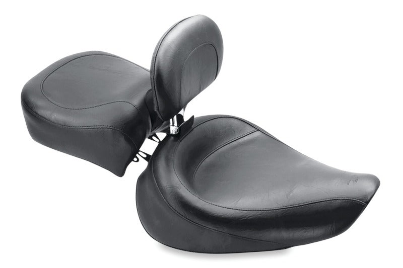 Mustang Motorcycle Mustang 1991-2005 Harley Dyna Wide Touring Solo Seat w/Driver Backrest - Black - 79129
