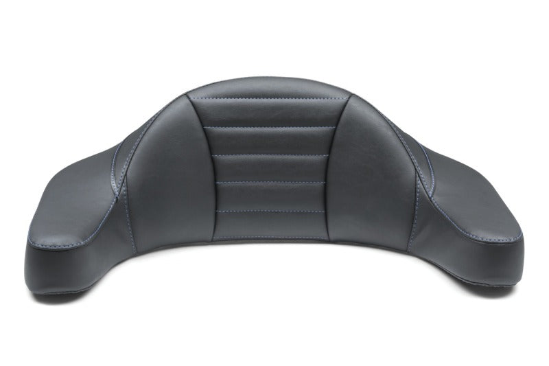 Mustang Motorcycle Mustang 1993-2013 HD FL Super Touring Extended Arm Wrap-Around Backrest Deluxe - Black w/Blue Stitching - 79013SB