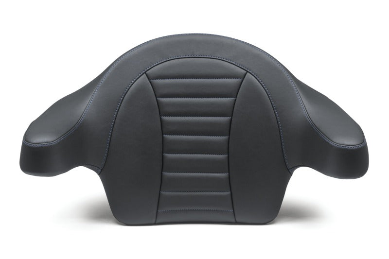 Mustang Motorcycle Mustang 1993-2013 HD FL Touring Extended Arm Wrap-Around Backrest Deluxe - Black w/Blue Stitching - 79014SB