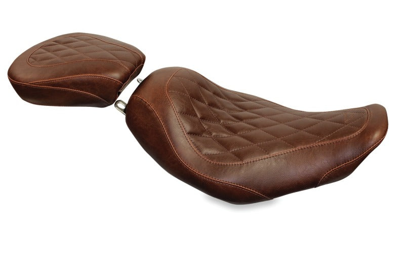 Mustang Motorcycle Mustang 1997-2007 Harley Rd King,2006-2007 Str Glide,2000-2005 Eagle Tripper Solo Seat Diamond Stitch - Brown - 76733