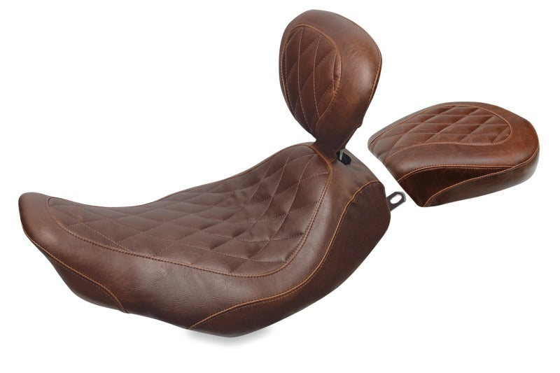 Mustang Motorcycle Mustang 1997-2007 Harley Rd King, 2006-2007 Str Glide, 2000-2005 Eagle Wide Tripper Solo Seat w/DBR - Brown - 79696