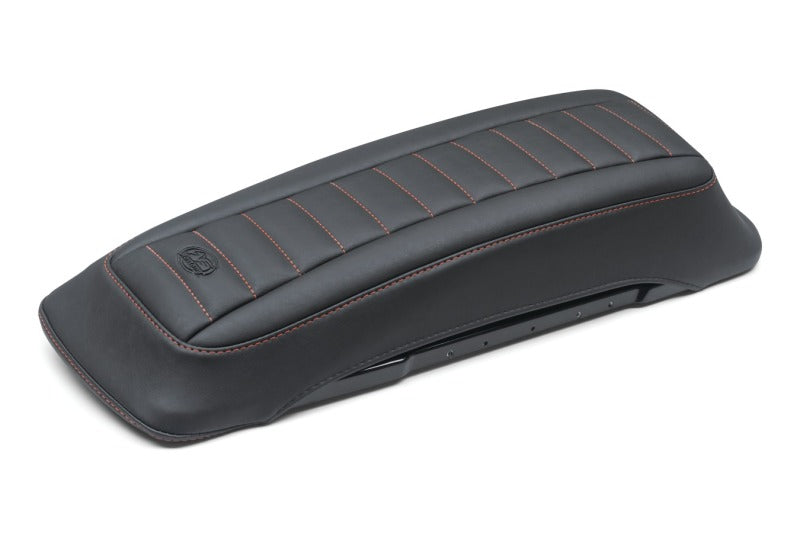 Mustang Motorcycle Mustang 1997-2013 HD FL Touring Saddlebag Tour-Pak Lid Covers (Pair) Deluxe - Black w/ Red Stitching - 77637AB