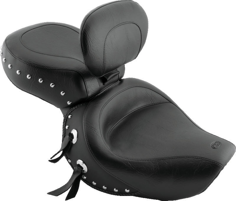 Mustang Motorcycle Mustang 2000-2008 Honda VT1100 Sabre,1997-2008 Spirit,1987-1997 Shadow Wide Touring 1PC Seat w/Studs - Black - 79237