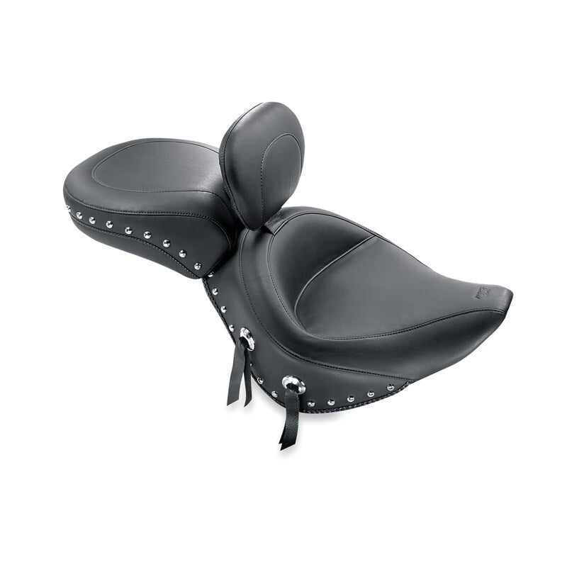 Mustang Motorcycle Mustang 2000-2015 Harley Softail Std Rear Tire Wide Touring Solo Seat w/Driver Backrest w/Studs - Black - 79485