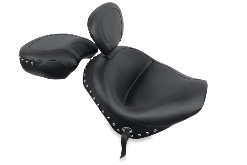 Mustang Motorcycle Mustang 2002-2009 Honda VTX1300 Retro, S ,T Wide Touring 2PC Seat w/Driver Backrest Studs - Black - 79326
