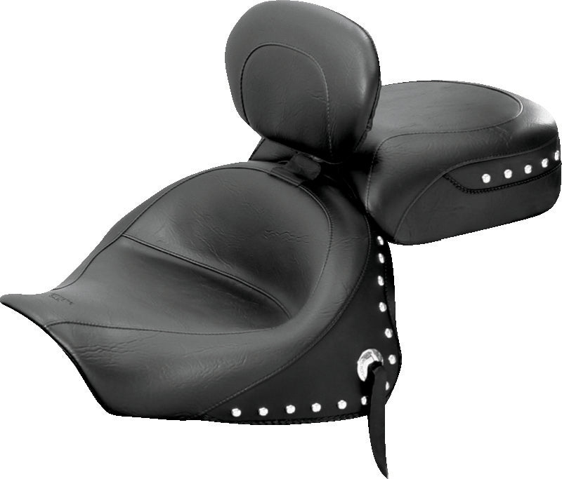 Mustang Motorcycle Mustang 2003-2008 Kawasaki Vulcan 1600 Classic,2005-2008 Nomad Tour 2PC Seat w/Driver Backrest Studs - Black - 79350
