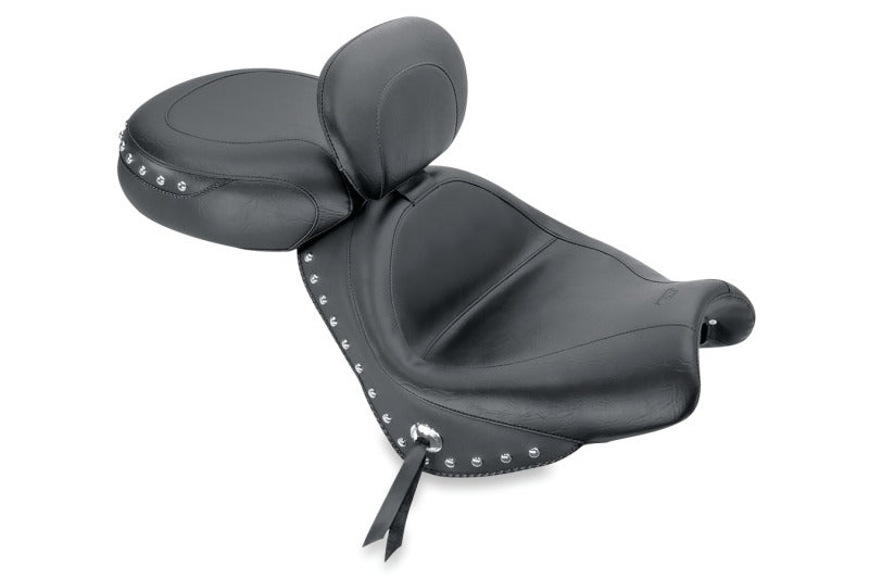 Mustang Motorcycle Mustang 2004-2009 Honda VTX1300C Wide Touring 2PC Seat w/Driver Backrest Studs - Black - 79560