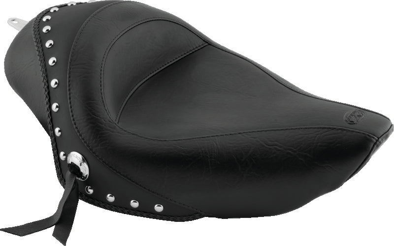 Mustang Motorcycle Mustang 2004-2021 Harley Sportster 3.3 GAL Standard Touring Solo Seat w/Studs - Black - 76154