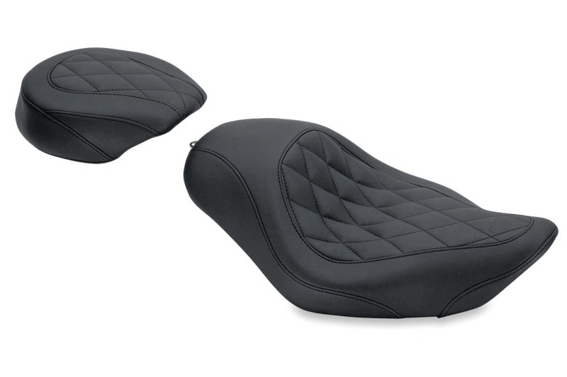 Mustang Motorcycle Mustang 2004-2021 Harley Sportster Wide Tripper Solo Seat Diamond Stitch - Black - 76728