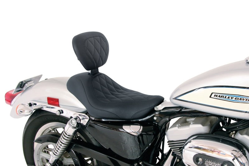 Mustang Motorcycle Mustang 2004-2021 Harley Sportster Wide Tripper Solo Seat w/Driver Backrest Diamond Stitch - Black - 79814