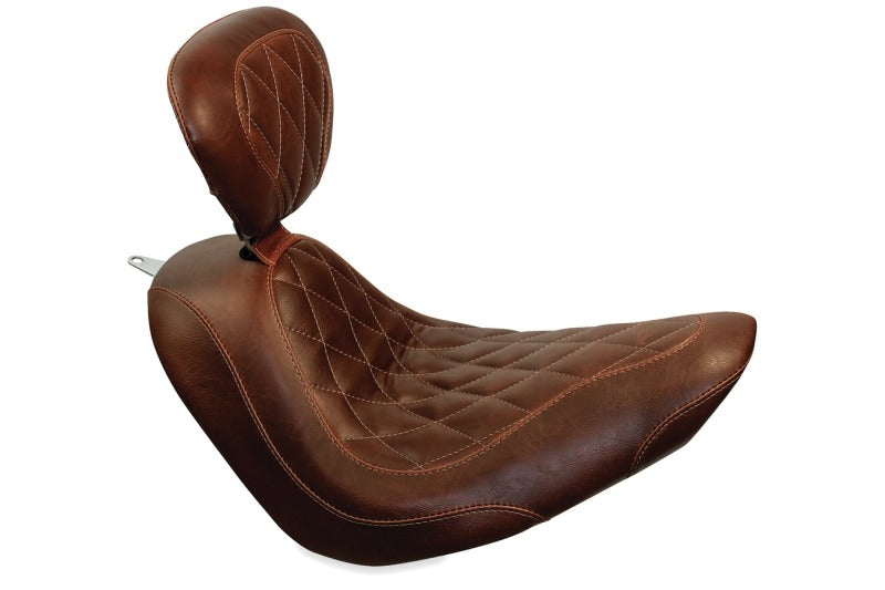 Mustang Motorcycle Mustang 2004-2021 Harley Sportster Wide Tripper Solo Seat w/Driver Backrest - Distressed Brown - 79815