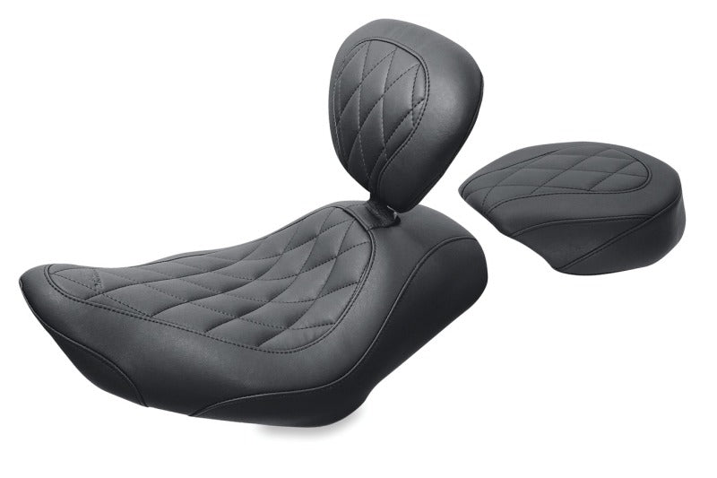 Mustang Motorcycle Mustang 2004-2021 Harley Wide Tripper Passenger Seat Diamond Stitch - Black - 76729