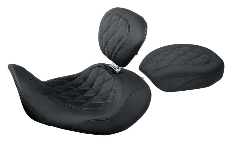 Mustang Motorcycle Mustang 2006-2017 Harley Dyna Wide Tripper Forward Passenger Seat Diamond Stitch - Black - 76705