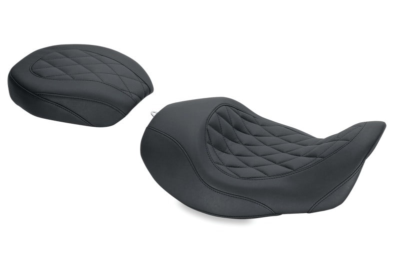 Mustang Motorcycle Mustang 2006-2017 Harley Dyna Wide Tripper Forward Solo Seat Diamond Stitch - Black - 76710