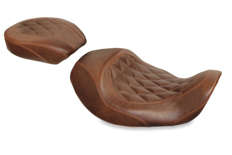 Mustang Motorcycle Mustang 2006-2017 Harley Dyna Wide Tripper Forward Solo Seat Diamond Stitch - Distressed Brown - 76711