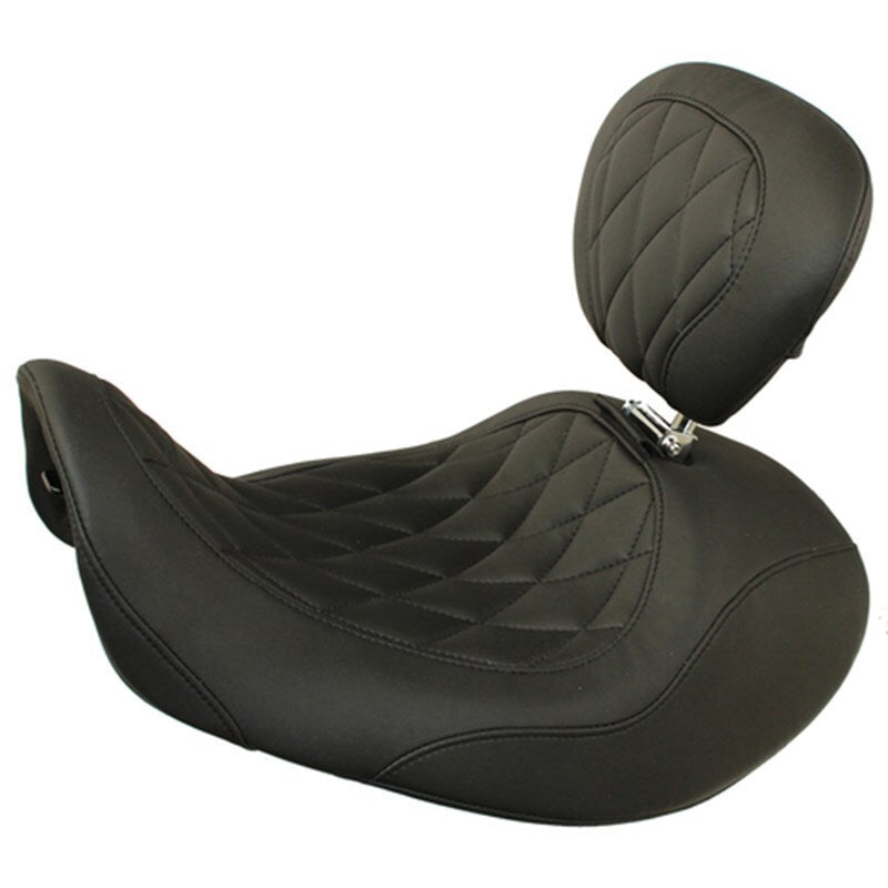 Mustang Motorcycle Mustang 2006-2017 Harley Dyna Wide Tripper Forward Solo Seat w/Driver Backrest Diamond Stitch - Black - 79807