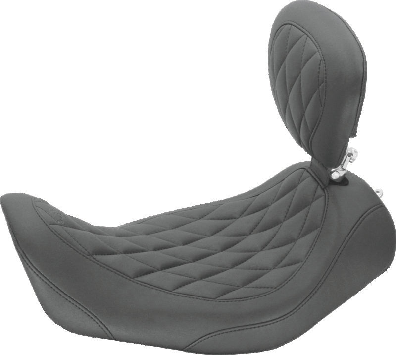 Mustang Motorcycle Mustang 2006-2017 Harley Dyna Wide Tripper Solo Seat w/Driver Backrest Diamond Stitch - Black - 79802