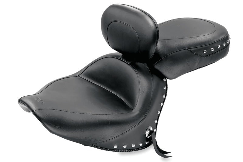 Mustang Motorcycle Mustang 2007-2017 Yamaha V-Star 1300,1300 Tourer Wide 2PC Seat w/ Driver Backrest Studs- Black - 79476