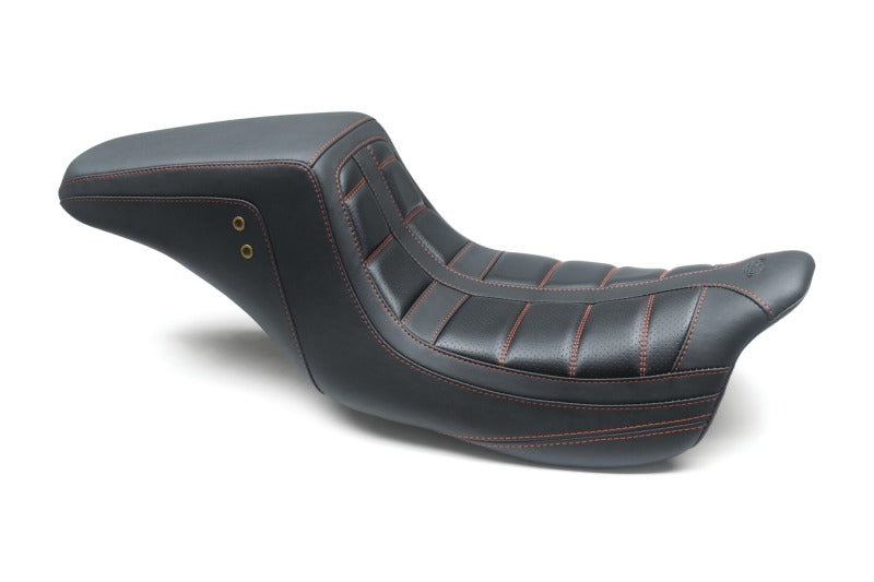 Mustang Motorcycle Mustang 2008-2021 HD Electra Glide,Rd Glide,Rd King,St Glide Squareback 1PC Seat - Black w/Red Stitching - 75239AB