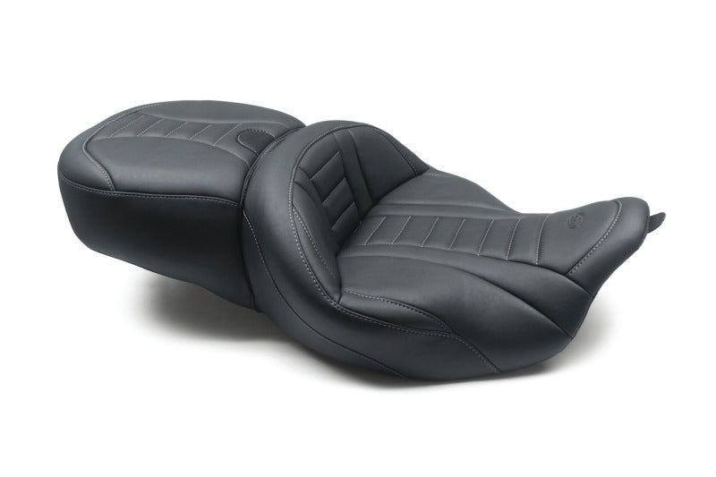 Mustang Motorcycle Mustang 2008-2021 Harley Electra Glide/Rd Glide/Rd King 1PC Seat Deluxe - Black w/ Grey Stitching - 79006GM