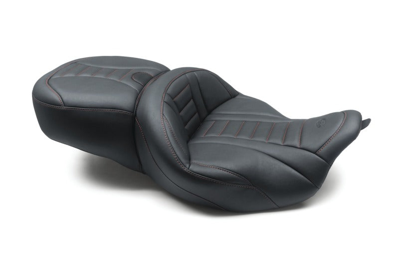 Mustang Motorcycle Mustang 2008-2021 Harley Electra Glide/Rd Glide/Rd King 1PC Seat Deluxe - Black w/ Red Stitching - 79006AB