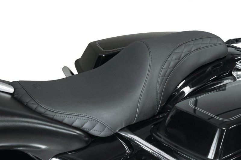 Mustang Motorcycle Mustang 2008-2021 Harley Electra Glide,Rd Glide,Rd King Tripper Fastback 1PC Seat w/Diam Stitch - Black - 75269