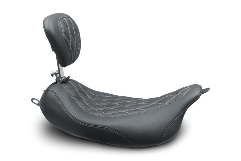 Mustang Motorcycle Mustang 2008-2021 Harley Wide Tripper FL Touring Pass Seat w/ Dr Backrest, Grey Diamond Stitch - Black - 79727GM