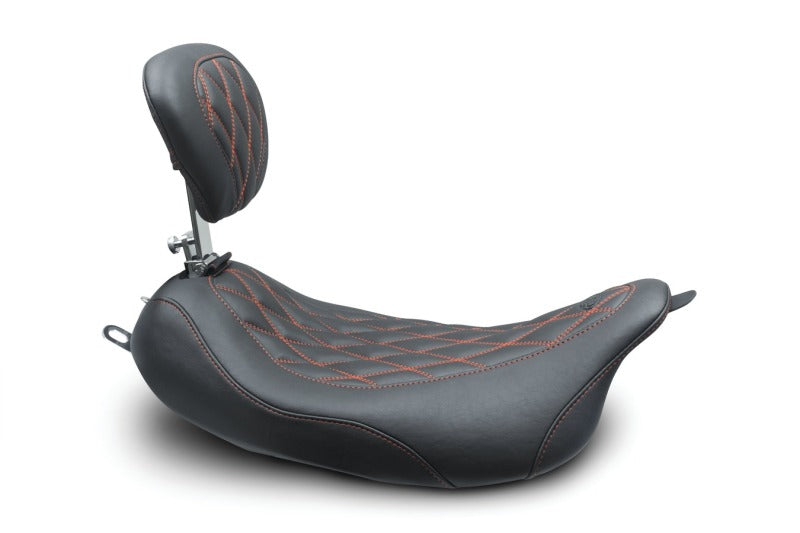 Mustang Motorcycle Mustang 2008-2021 Harley Wide Tripper FL Touring Pass Seat w/ Dr Backrest, Red Diamond Stitch - Black - 79727AB
