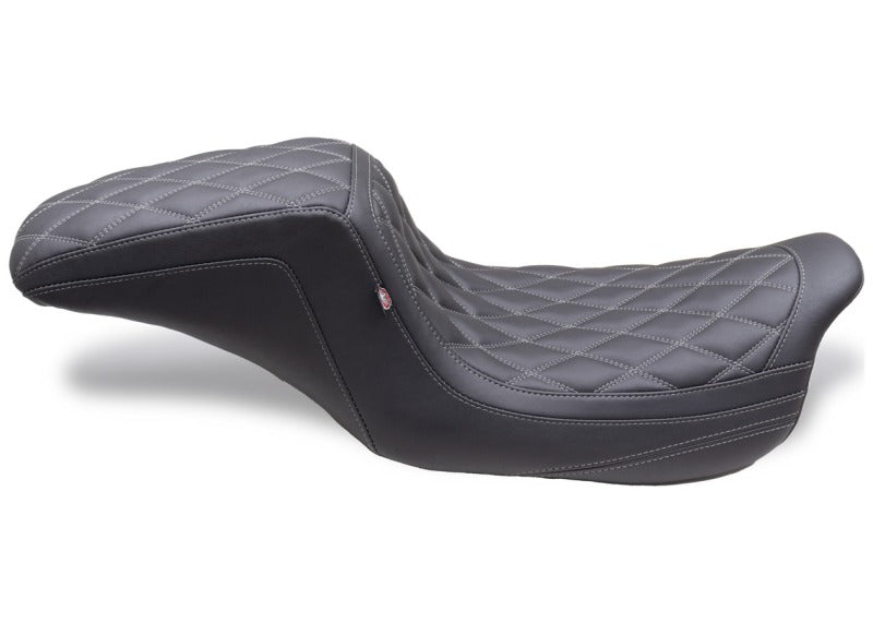 Mustang Motorcycle Mustang 2008-2024 HD FL Touring Double Diamond Squareback 1PC Seat - Black w/ Grey Stitching - 75299GM
