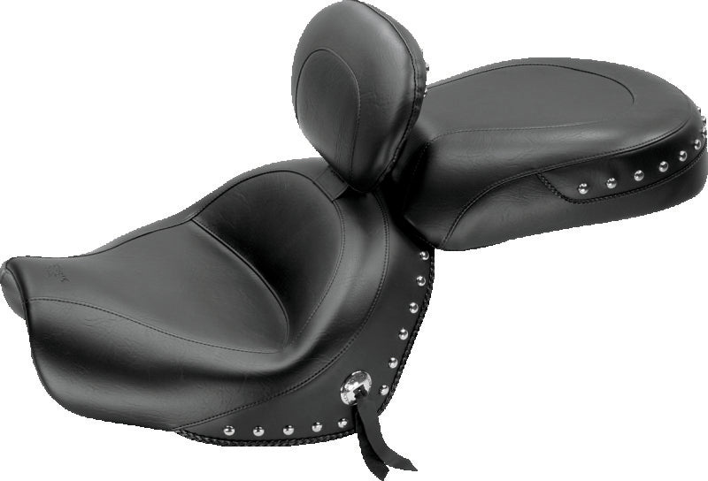 Mustang Motorcycle Mustang 2009-2017 Yamaha V-Star 950, 950 Tourer Std Touring 2PC Seat w/Driver Backrest Studs - Black - 79570