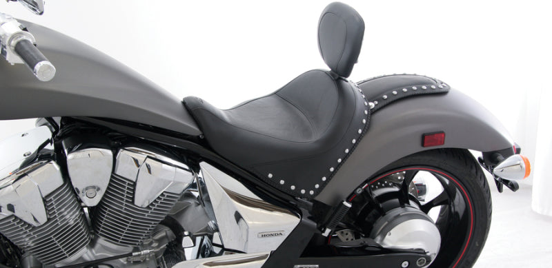 Mustang Motorcycle Mustang 2010-2021 Honda VT1300CX Fury Wide Touring Solo Seat w/Driver Backrest Studs - Black - 79626