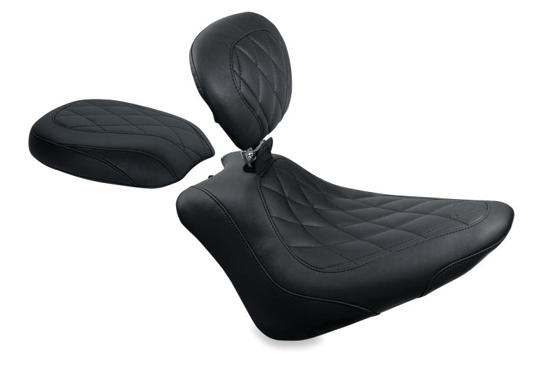 Mustang Motorcycle Mustang 2011-2013 Harley Blackline, 2012-2017 Slim/Slim S Wide Tripper Passenger Seat Diamond Stitch - Blac - 76763