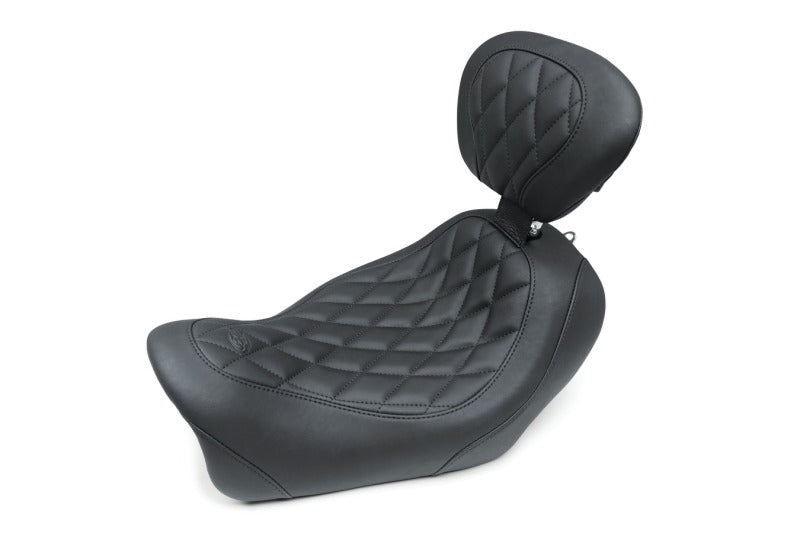 Mustang Motorcycle Mustang 2014-2017 Harley Fat Bob Wide Tripper Solo Seat w/Driver Backrest Diamond Stitch - Black - 79799