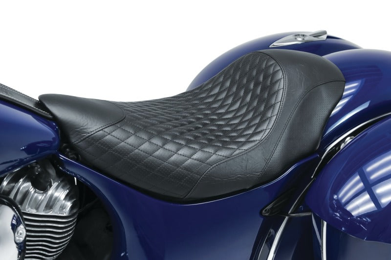 Mustang Motorcycle Mustang 2014-2021 Indian Chieftain,Chief,Dark Horse,Master,Indian Cafe Solo Seat w/Diam Stitch - Black - 76307