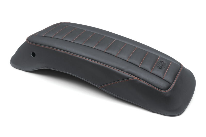 Mustang Motorcycle Mustang 2014-2023 HD FL Touring Saddlebag Lid Covers (Pair) Deluxe - Black w/ Red Stitching - 77640AB